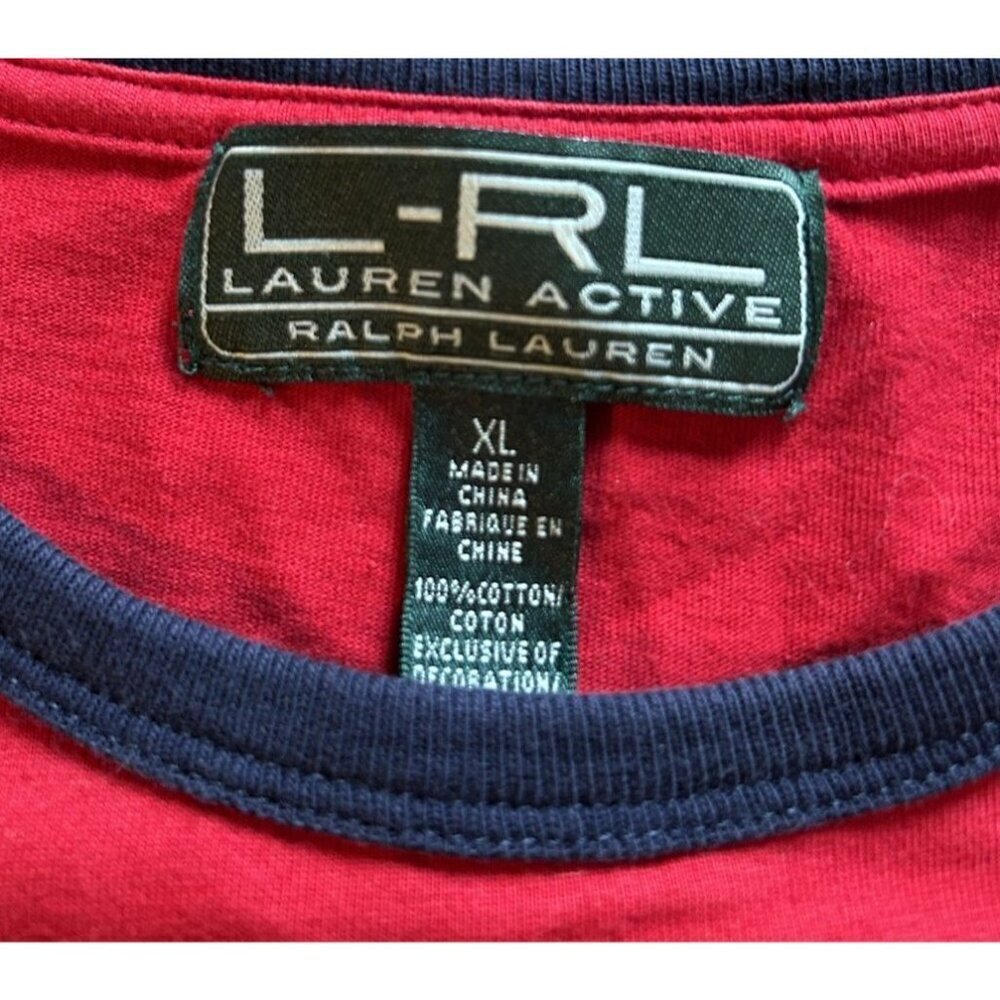VINTAGE Lauren Ralph Lauren Rugby Shirt Equestrian Club Women's Size XL Red Blue - Picture 6 of 7